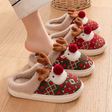 2024 Winter cute Christmas elk cotton slippers