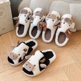 Cartoon cow plush Women's slippers autumn and winter