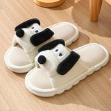 Women's linen slippers home non-slip cartoon dog