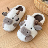 Cartoon cow plush Women's slippers autumn and winter