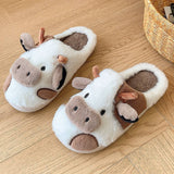 Cartoon cow plush Women's slippers autumn and winter